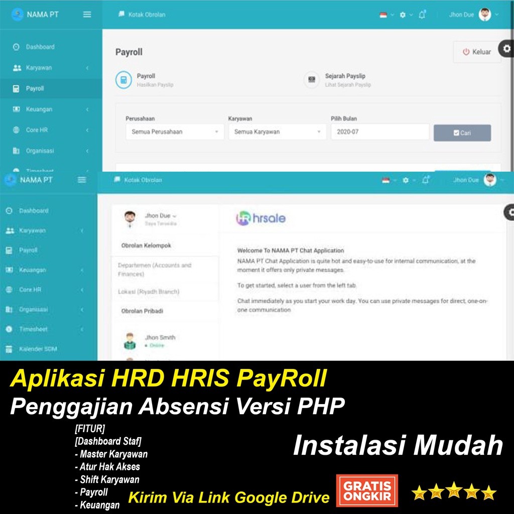 Aplikasi HRD HRIS PayRoll Penggajian Absensi Versi PHP