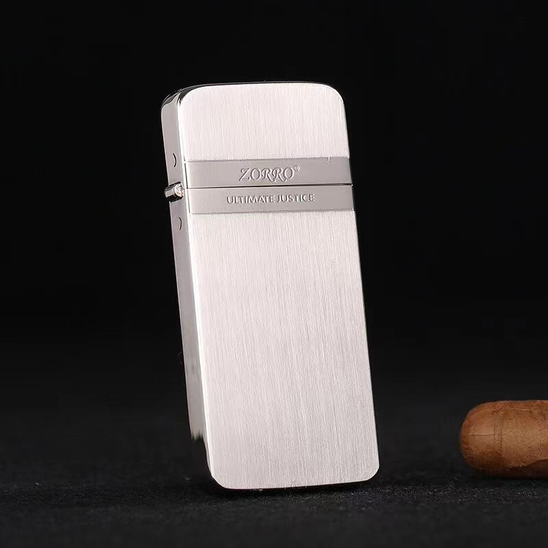 Zorro Ultra-thin Gold Label Bright Chrome Resin Black  Lighter Retro Windproof Men's Gift Good Quali