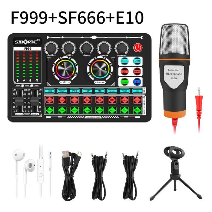 Siborie [Free headset] F999+SF666 paket lengkap soundcard mic full set - F999+SF666black