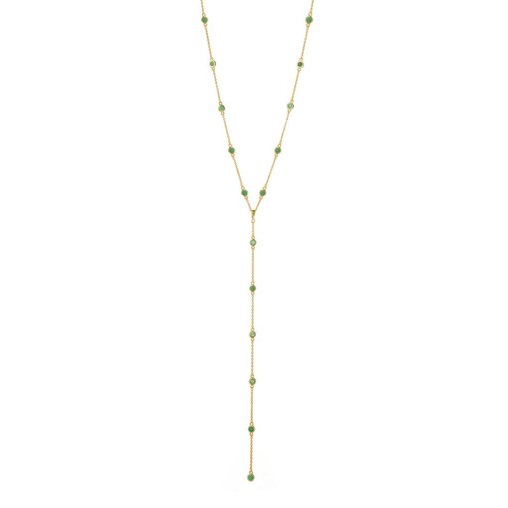 Zambian Emerald Bezel Distance Lariat Necklace - Gold Vermeil