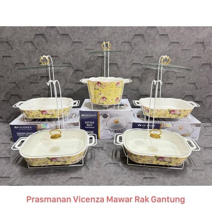 Vicenza Prasmanan Keramik Set 5 Rak Gantung Tutup Kaca Motif Mawar / Melati / Ayana - Mawar