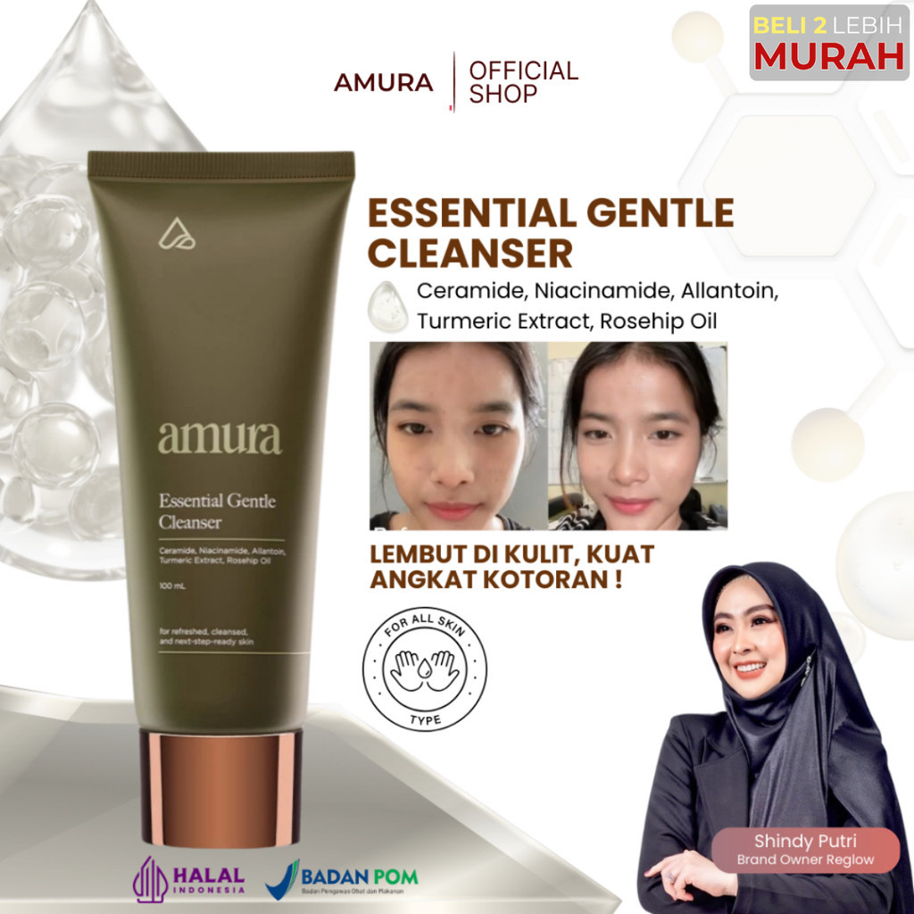 Amura Official Store Essential Gentle Cleanser Facial Wash Sabun Membersihkan Wajah Pembersih Muka