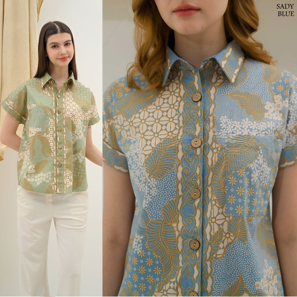 GIRLY Sady Atasan Wanita Batik Couple Kemeja Batik Perempuan Kerah Kancing Pastel Blouse Wanita Top 