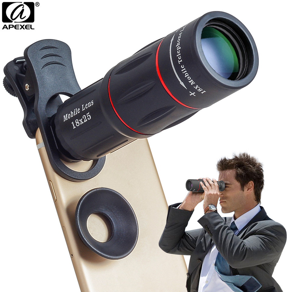 APEXEL Camera Lens 18X Telescope Zoom Telescope Mobile Phone Lens With clips Universal for iPhone Xi