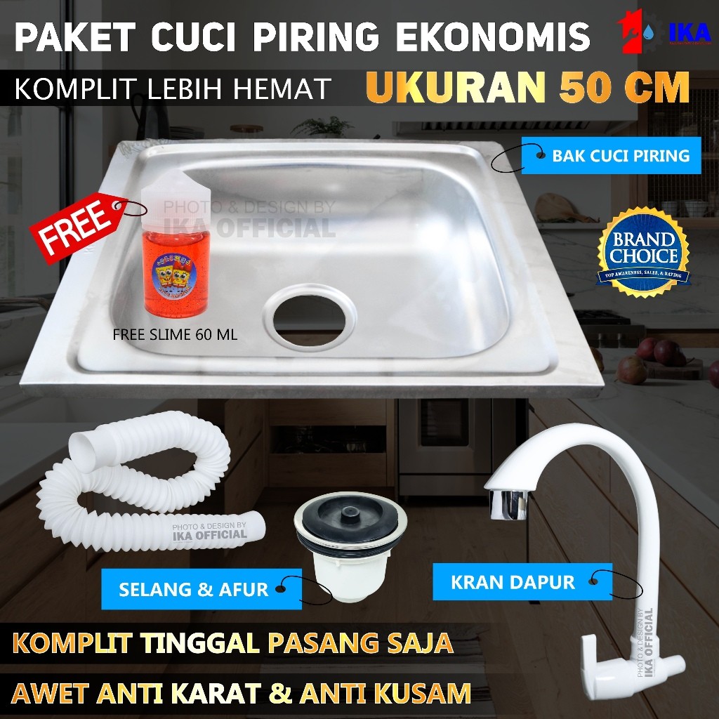 PAKET TERMURAH Bak cuci piring Kitchen sink stainless steel 50x40cm Bonus Kran Angsa Cuci Piring / B