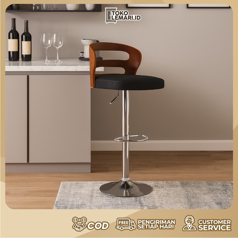 Toko Lemari Kursi Bar Hidrolik Putar Kursi Cafe Modern Kursi Bar Sandaran Kayu Tinggi Adjustable