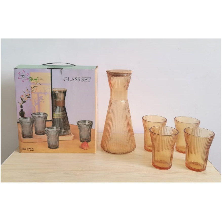 HA1722 Pitcher Set Gelas Kaca 5in1 // Teko Dan Gelas BOXSET ISI 5PCS