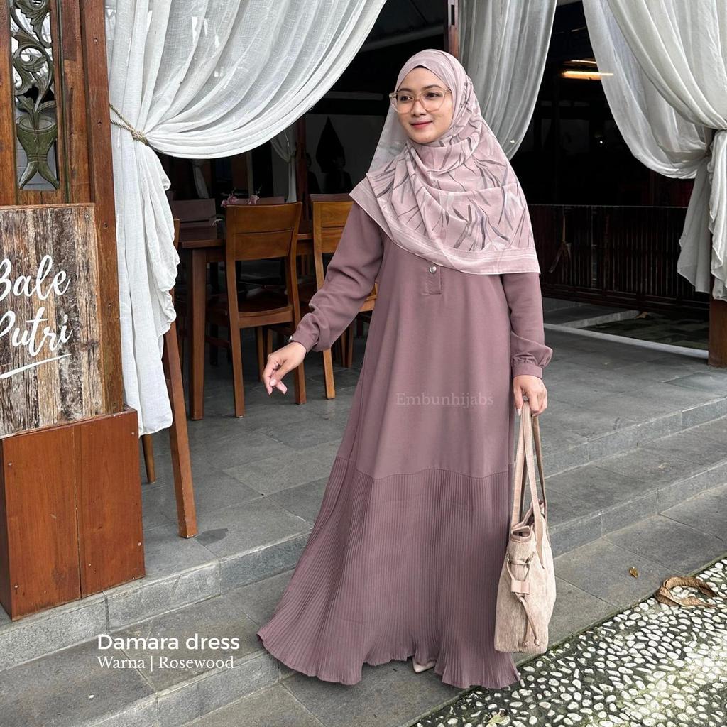 DAMARA Dress Plisket Elegan By Embun Hijab - Gamis Plisket Abaya Lebaran Kekinian