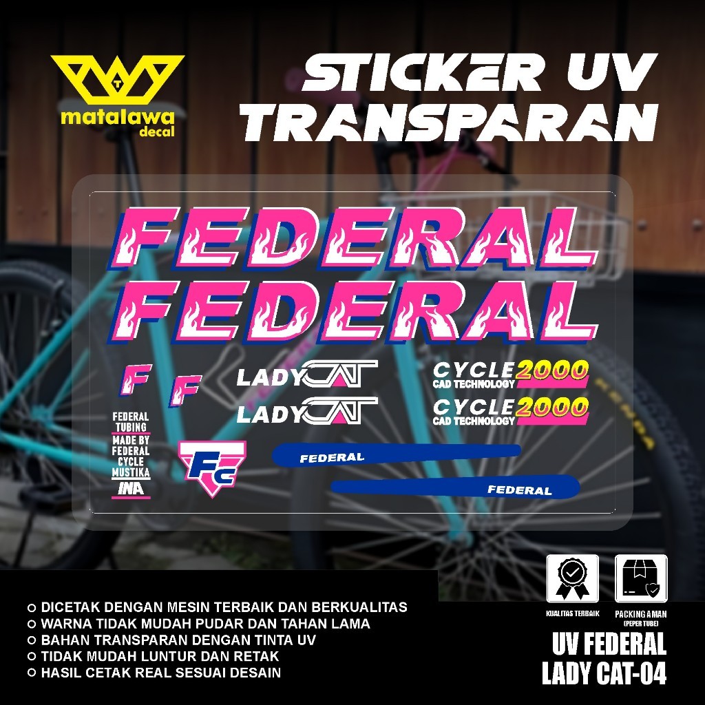 ORIGINAL Stiker Decal  FEDERAL UV TRANSPARAN Gloss Doff LADY CAT 550 Stiker Sepeda Kalcer SET 04 NEW