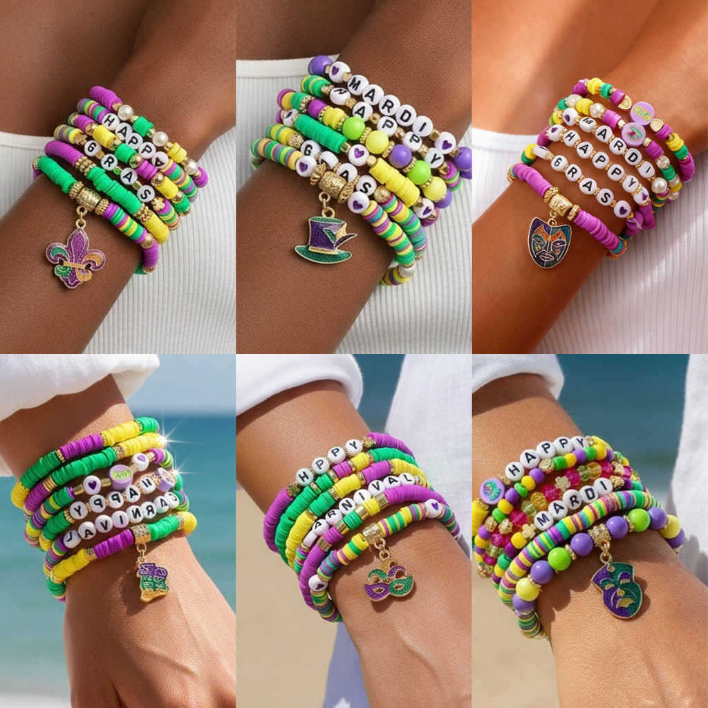 Gelang Karnaval Brasil Mardi Gras Tembikar Topi Masker Liontin Multi-layer Party Suit Bracelet Batch