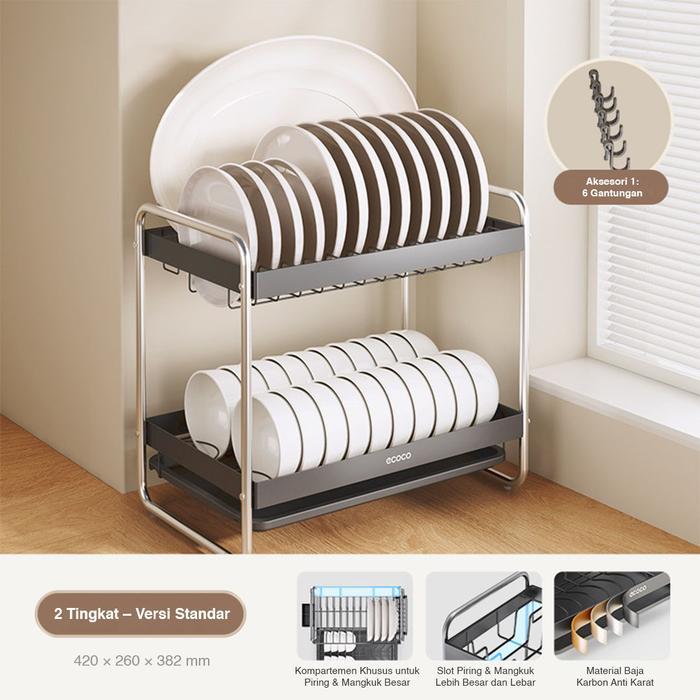 ECOCO Dish Rack Aluminium (Doue-Layer/Standard) - Rak Piring Aluminium / Rak Pengering Piring Alumin