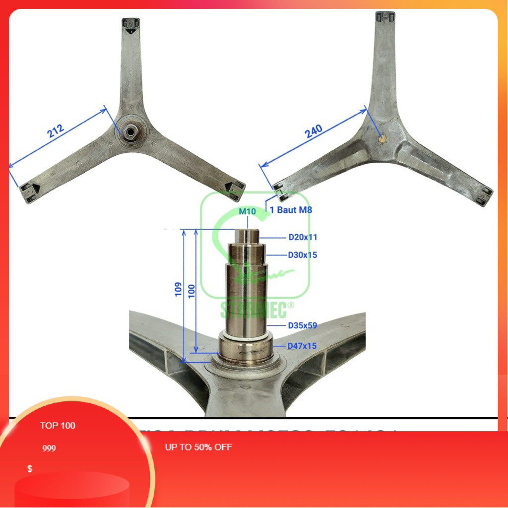 Segitiga Spider Drum Mesin Cuci Front Loading Midea Toshiba MFC90-ES1201 MFC90 ES1201