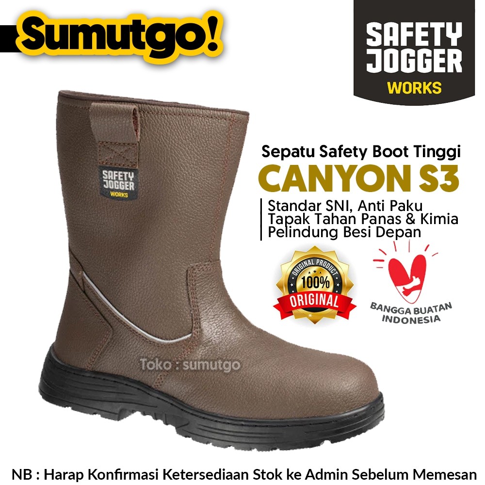 Sepatu Safety Boot Tinggi Warna Coklat SAFETY JOGGER CANYON S3 / Sepatu Proyek Tahan Panas Minyak Ol