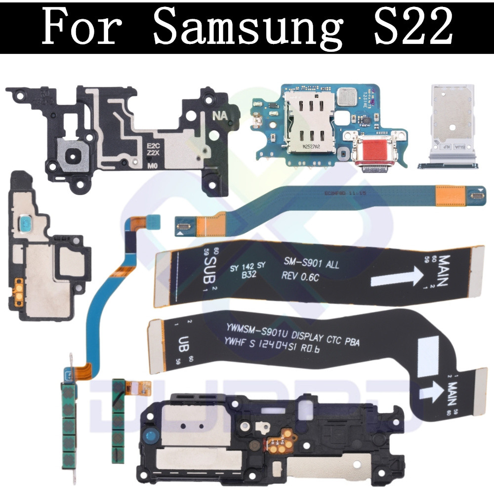 Penutup Antena Sinyal Speaker Atas, Papan Port Pengisian Daya Kartu SIM Untuk Samsung S22 5G, Tombol