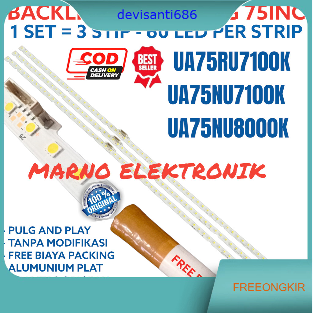 BACKLIGHT SAMSUNG 75IN 75NU UA75RU7100K UA75NU7100K UA75NU8000K UA 75RU7100K 60K 60LED