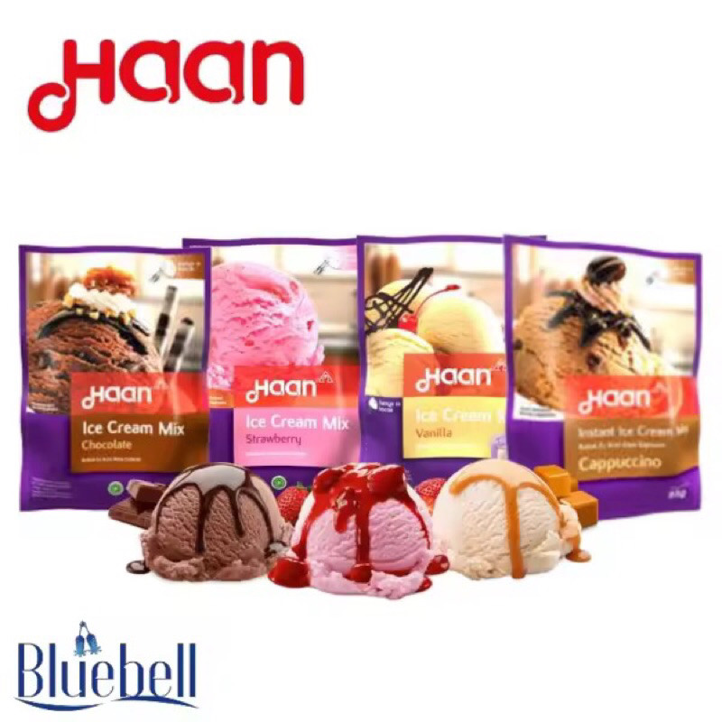 Ready Bubuk Es Krim Haan Ice Cream Mix Es Krim Instan Varian Coklat Vanila Stroberi