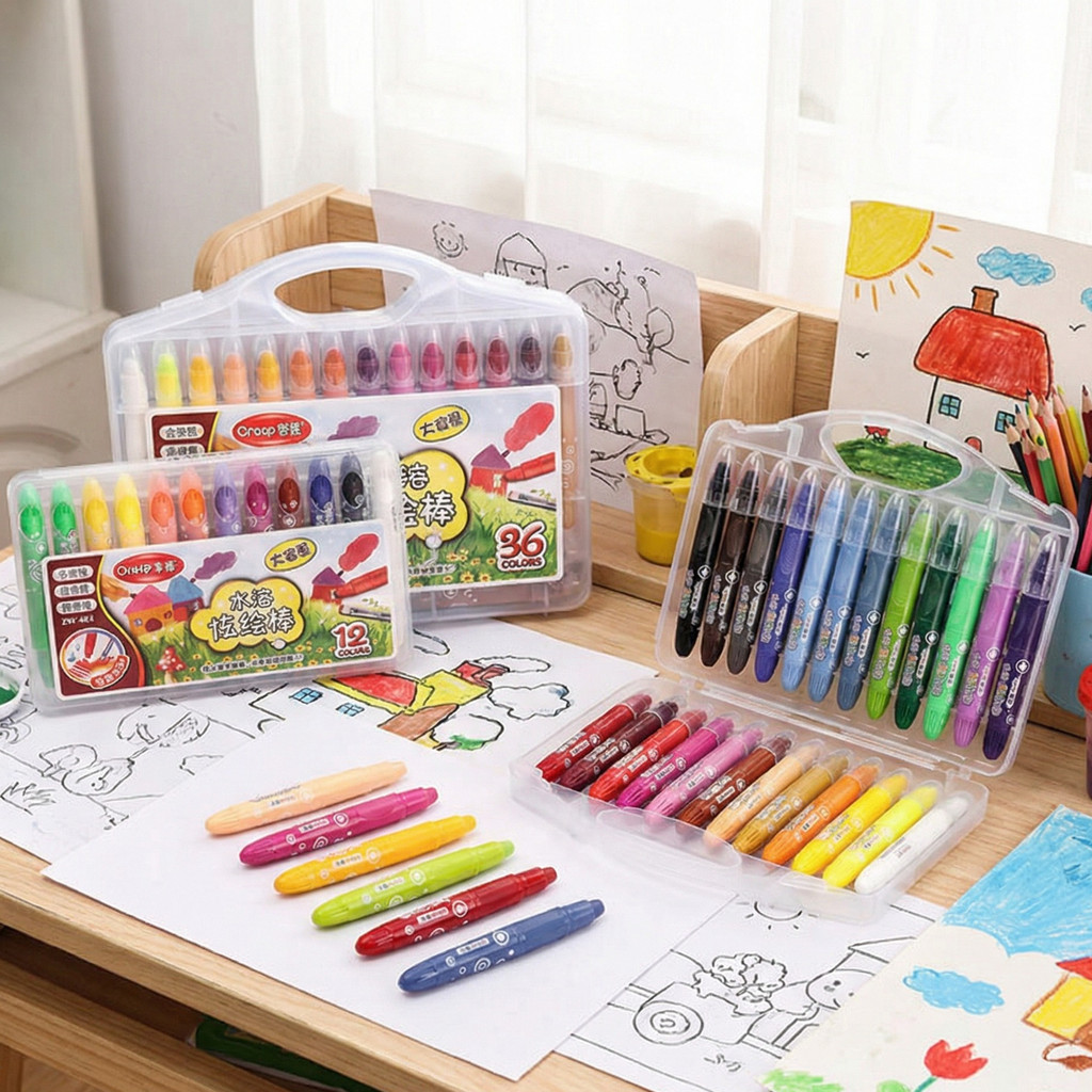 Grasp Crayon 12/24/36/48 Warna mata KECIL mata SEDANG Krayon Lembut Water Soluble Crayon