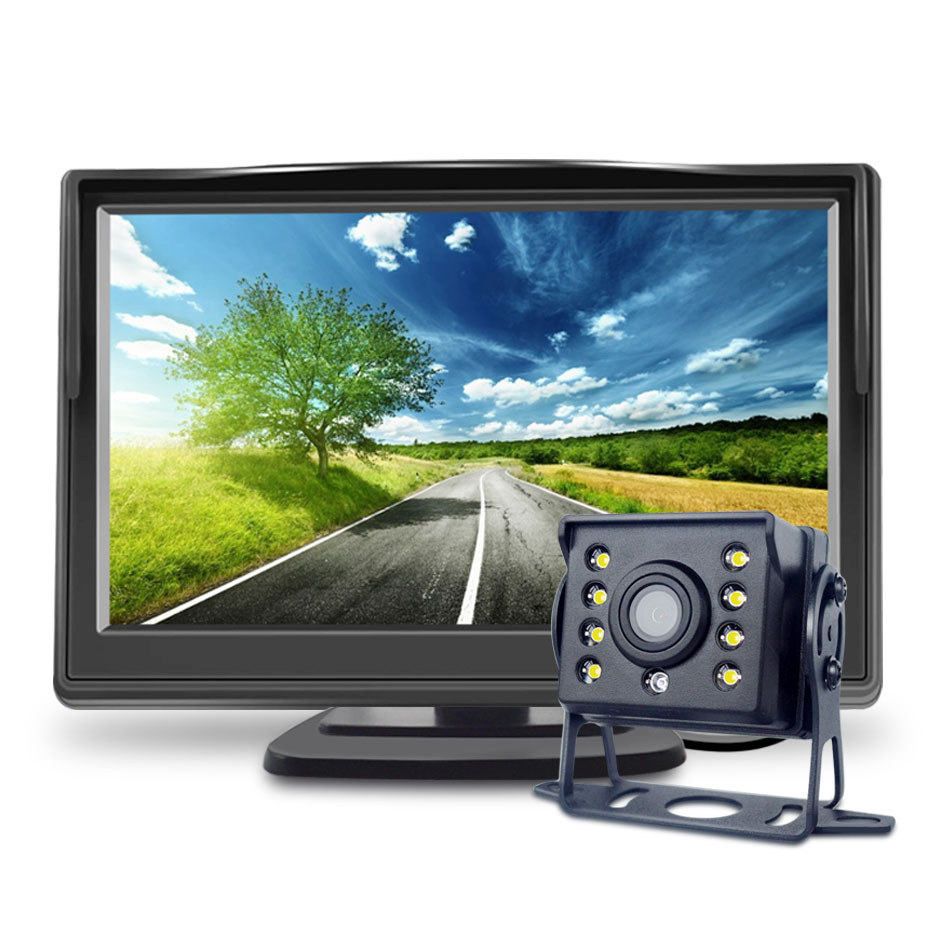 Kamera Mundur Mobil Universal QXNY dengan Monitor 5 Inci untuk Truk, Layar CCD HD, Penglihatan Malam