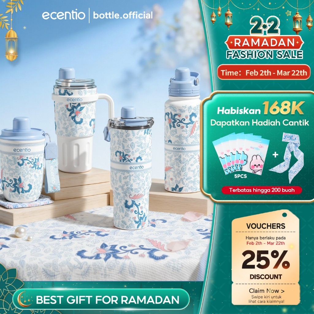 ( Arunika ) ecentio Batik Bloom Tumbler Aesthetic Series Tumbler Stainless 316 Tahan Panas Dingin Tu