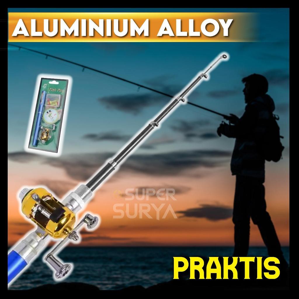 Alat Pancingan Pena Set Lengkap 1M Joran Mini Reel Pulpen Portable Kail Pelampung Benang