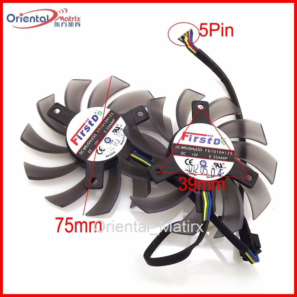 2pcs/lot FD7010H12S DC12V 0.35A 75mm VGA Fan For ASUS GTX690 GTX680 GTX670 GTX660TI HD7970 R9 270X G