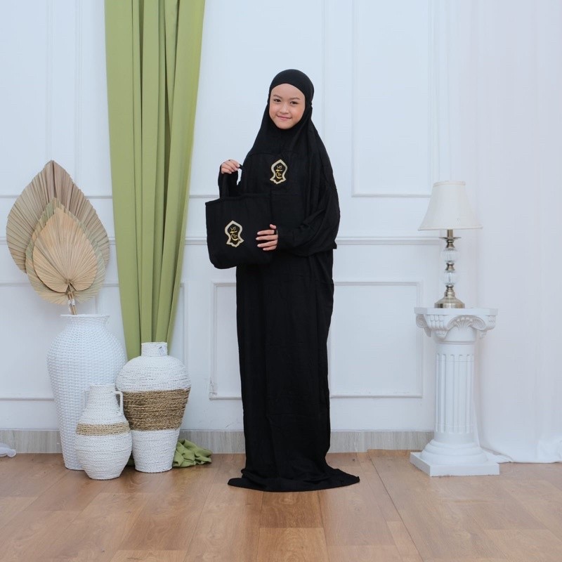 LOWESHOP Mukena anak terusan remaja hadramaut terusan terompah polosan banyak warna mukenah Ukuran 1