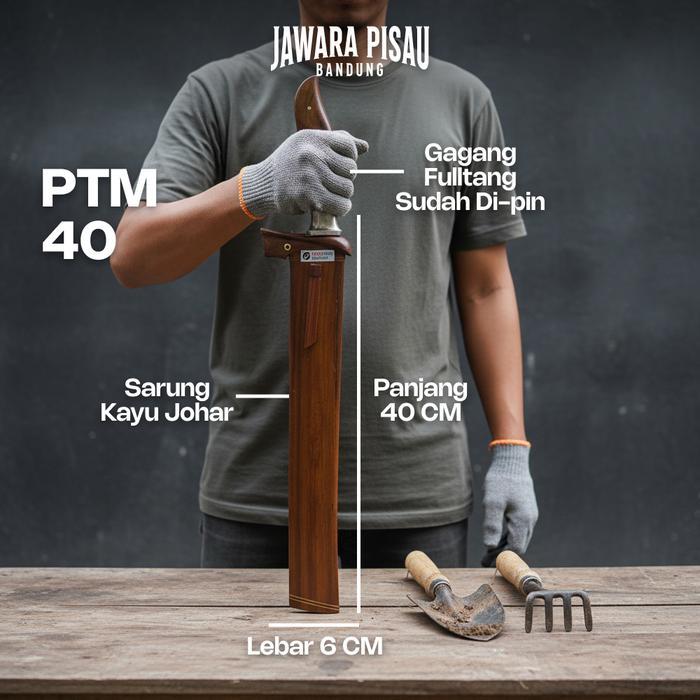 Golok Kerja Si Pattimura 40 cm Golok Kebun Tajam Baja Asli Super Tajam Golok Full Tang Di-Pin Multif
