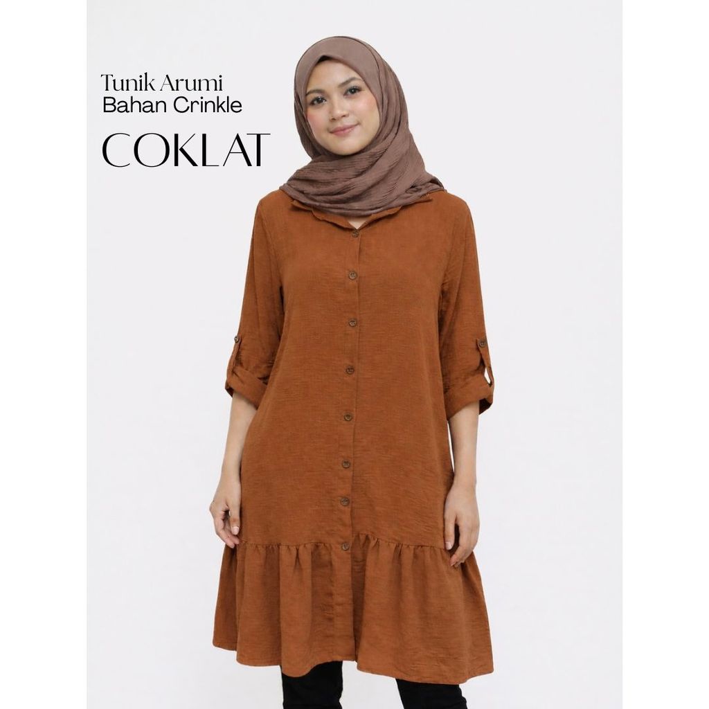 DF - Tunik Arumi P328 XL HQ Tunik Wanita Pakaian Fashion Muslim Bahan Crinkle Jatoh Adem