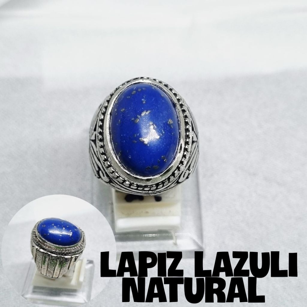 Cincin batu akik lapis lazuli asli natural ring Alpaka super mewah