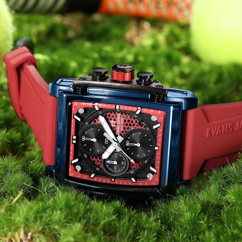 Jam Tangan Pria Evans Jayden 9619 Rubber Silicon Kaca Sapphire Chronograph Water Re