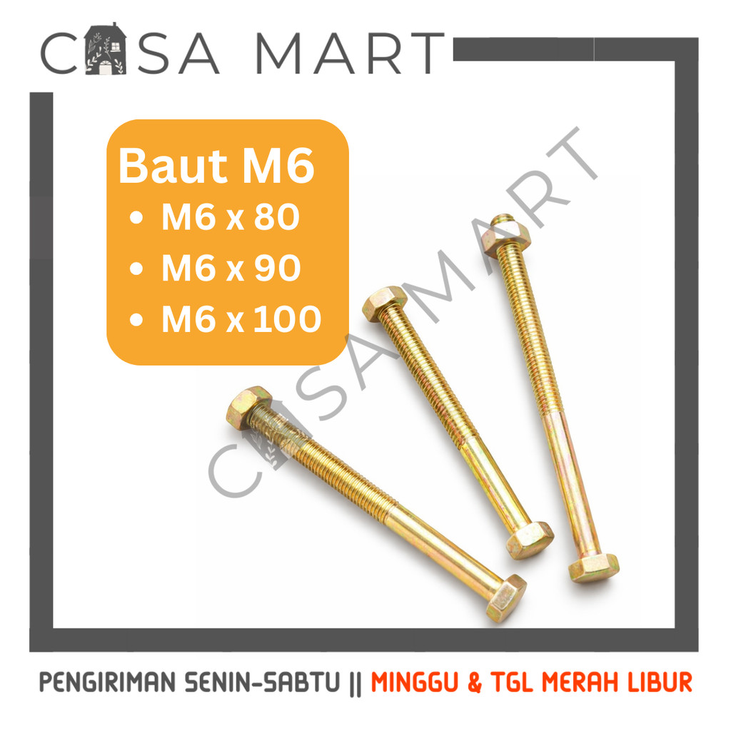 CASA MART Baut Mur Hex 6mm Baut Kunci 10 M6x80 M6x90 M6x100 Baut 6x80 6x90 6x100