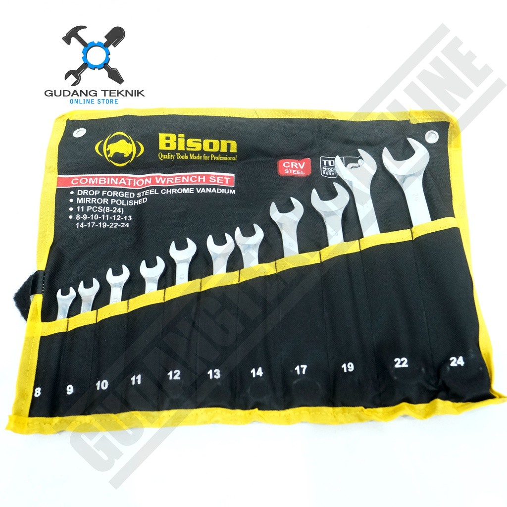 Kunci Pas Ring 1 SET 11pcs 8-24mm BISON / Kunci Ring Pas 11 pcs Set 8-24mm - Combination Wrench Set 
