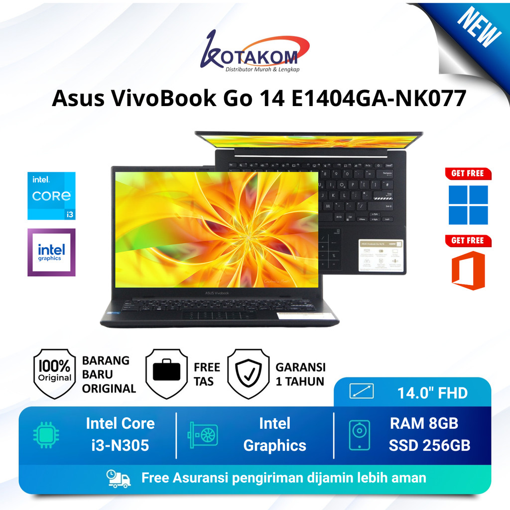 Asus VivoBook Go 14 E1404GA-NK077 Intel Core i3-N305 8GB DDR4 256GB UFS Intel Graphics 14.0" FHD SUP