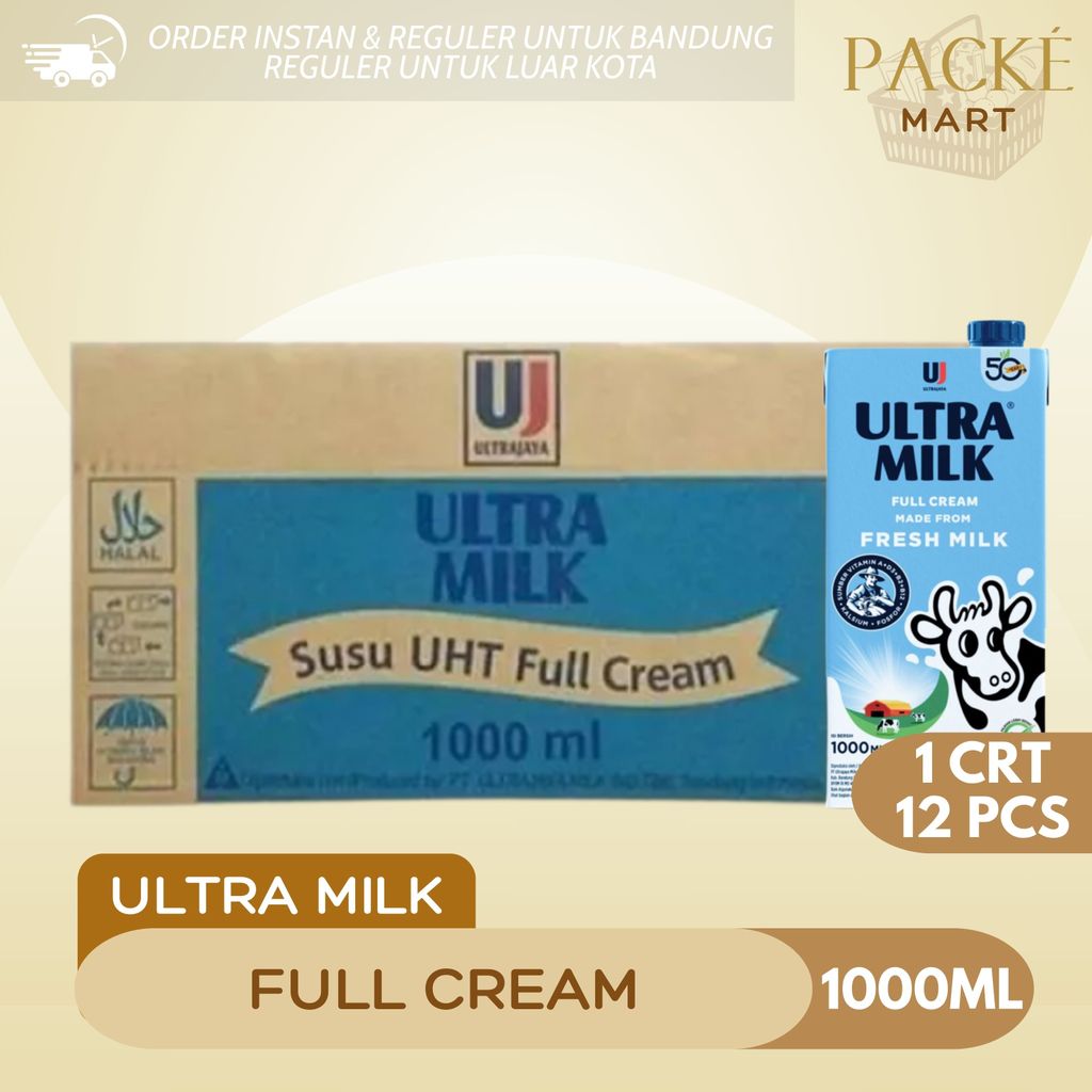 Ultra MIlk UHT Full Cream 1 LITER - 1 KARTON / 12 PCS / Susu Sapi Segar / Susu UHT