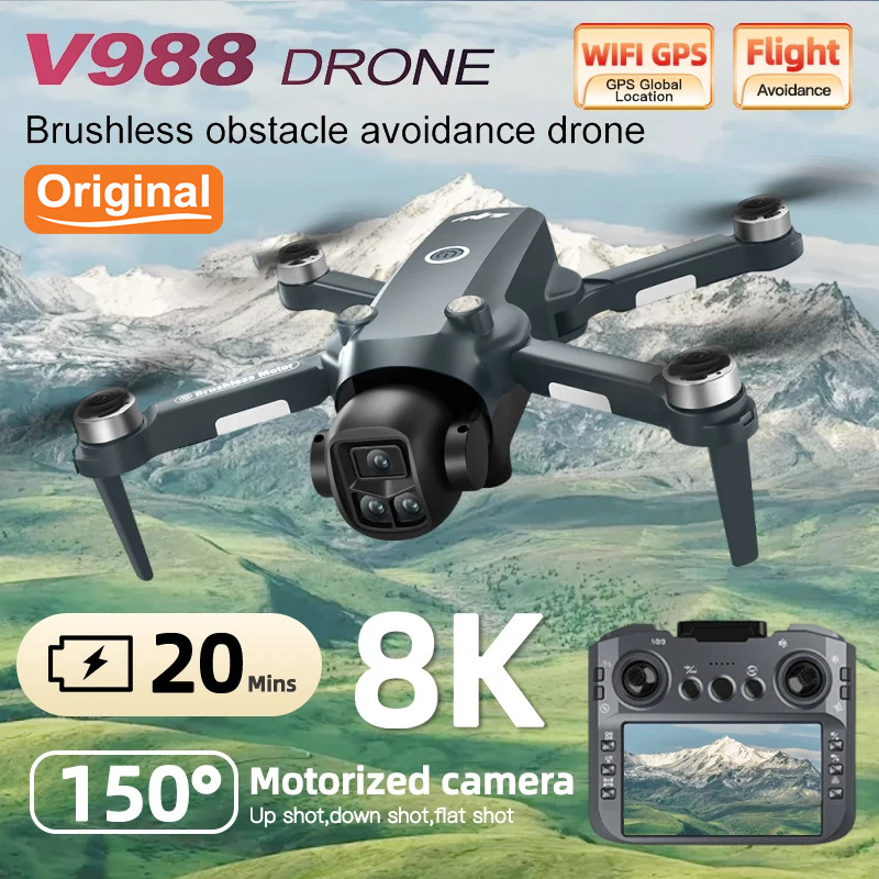 Drone Kamera V988 Original 8K Profesional Dron 4K Dengan Layar, Berat Kurang Dari 249g, Remote Contr