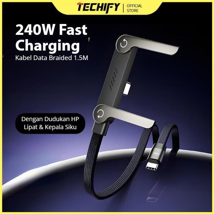 Kabel Charger Type C 240W Fast Charging Kepala Siku L Shape | Kabel Data Braided Gaming Anti Ganggu 