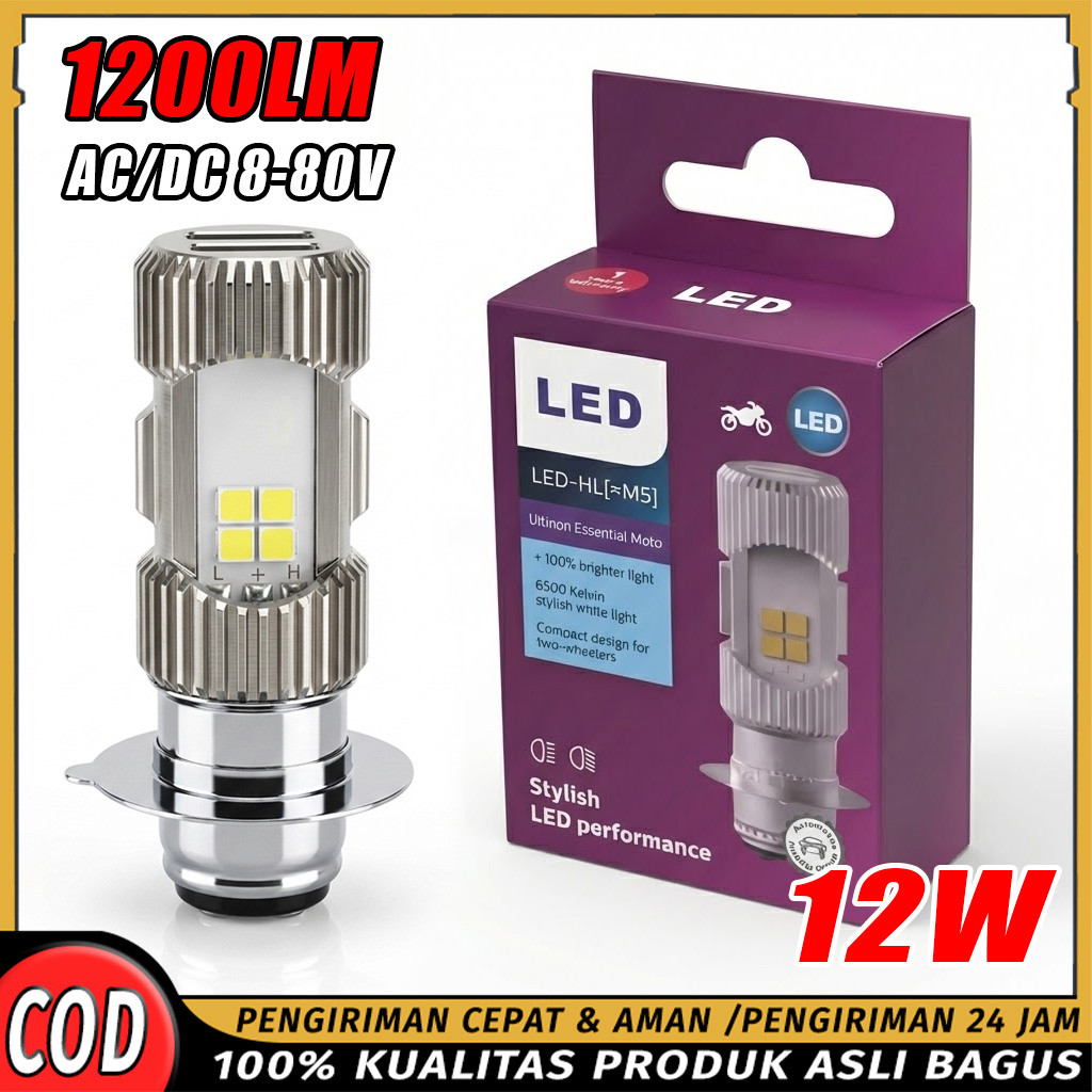 Lampu Depan Motor LED T19 M5 H6 2 Sisi Putih 100% Original Super Bright Arus AC DC Lampu Utama Vario