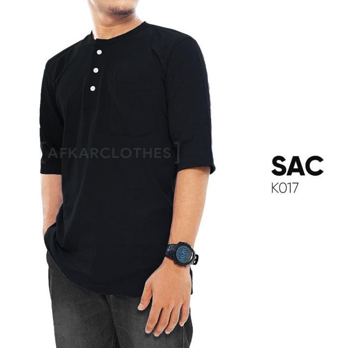 New Collection Lebaran Baju Koko Muslim Kurta Kaos Pakistan Pria Murah - Hitam, 3XL
