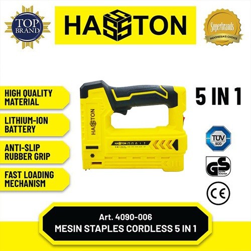 HASSTON 4090-006 STAPLES TEMBAK BATERAI 5IN1 - HASTON CORDLESS STAPLE GUN 5 IN 1 BATTERY - MESIN BAT
