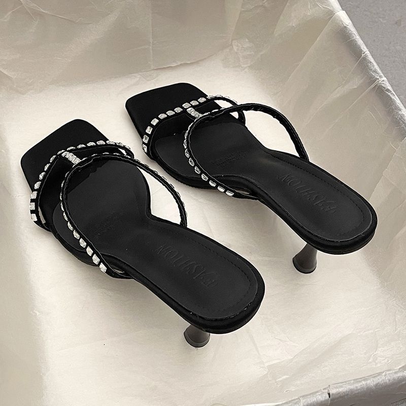 [COD] Sandal Rhinestone Wanita, Sandal Hak Tinggi, Gaya Dewasa, Hak Stiletto, Sandal Satu Tali Gaya 