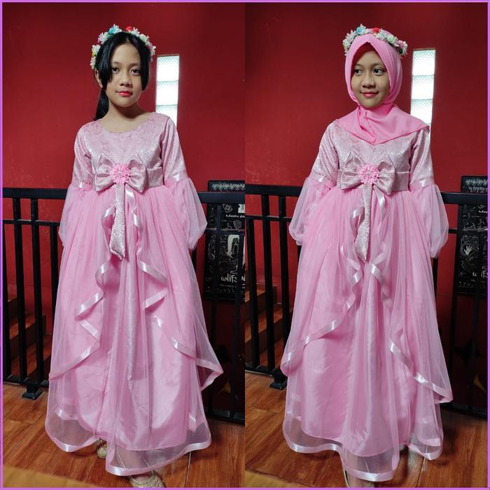 Gaun pesta anak perempuan dress / Dress pesta muslim anak usia 4 - 10 - k, 6 (6-7thn)