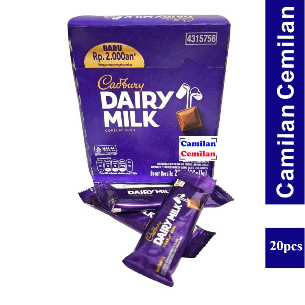 Cadbury Coklat Batang Dairy Milk Box isi 20 pcs x 11 gr