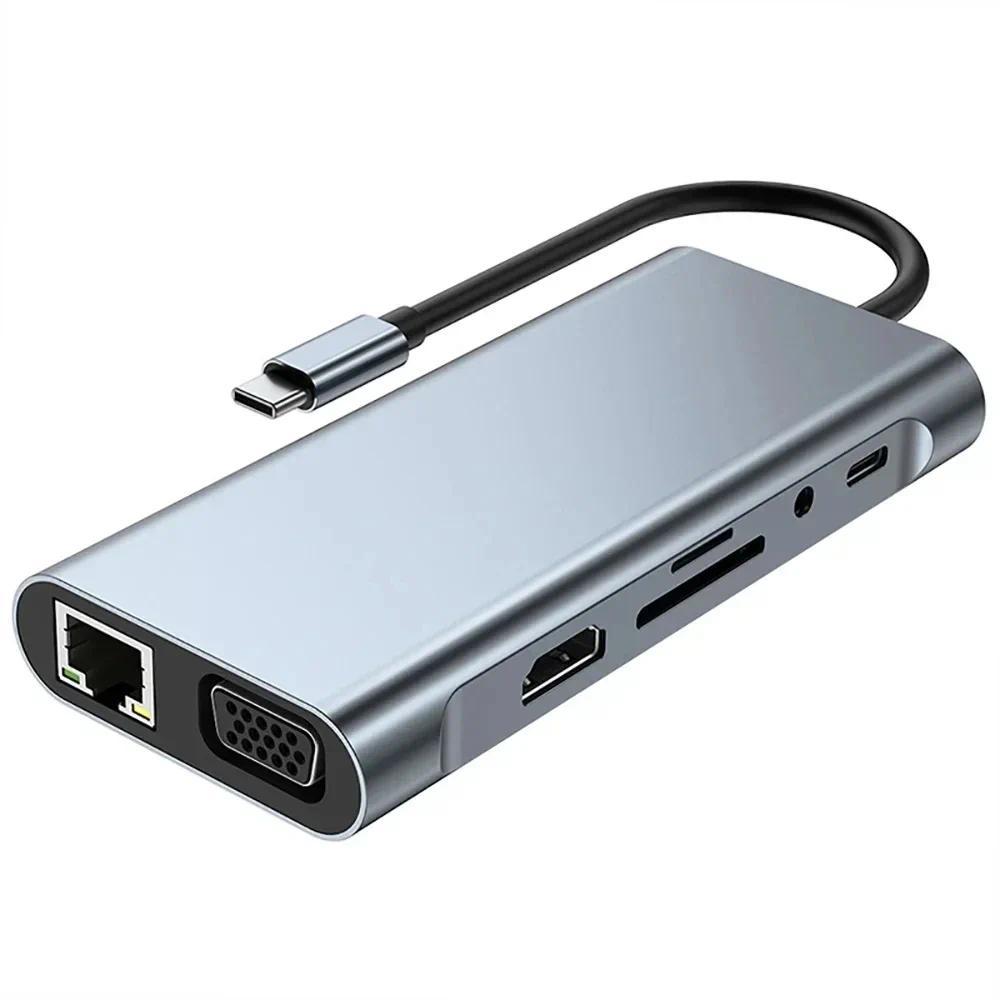 USB C HUB, USB C Adapter Dongle with 4K HDMIVGAType C PDRJ45 SDTF Card Reader For MacBook ProAir M1 