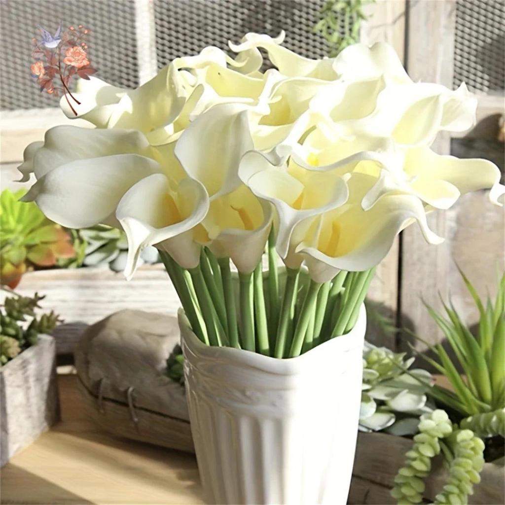 10Pcs White Calla Lily Artificial Flowers for Bridal Wedng Bouquet Real Tou PU Calla Fake Flower Hom