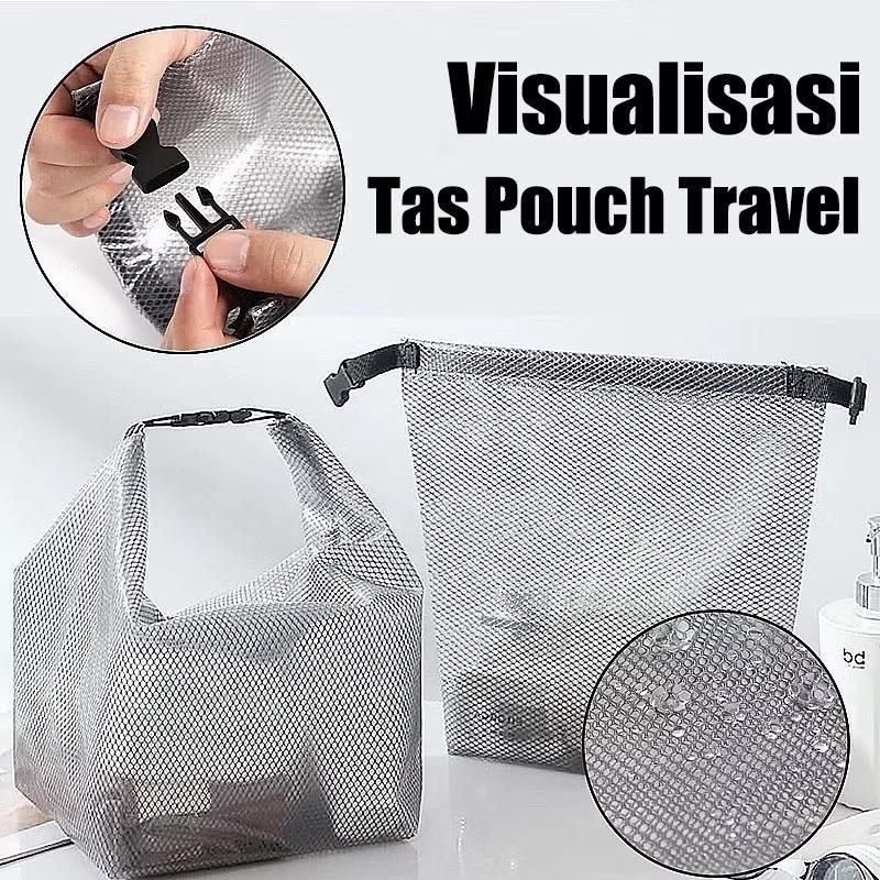 Tas Jaring Plastik Waterproof Transparan Bag Kosmetik Bedak Sabun Perlengkapan Mandi Tas Renang Bere