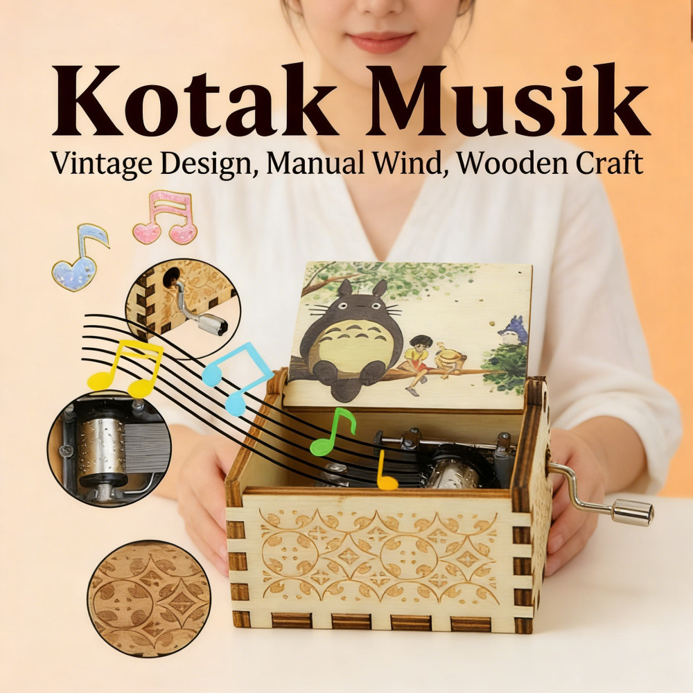Diputar Kotak Musik Kayu Vintage Manual Diputar Wooden Box Music Terbaru