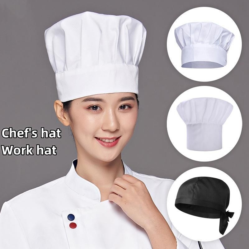 Topi Koki Hitam Putih untuk Pria/Wanita, Topi Seragam Pelayan, Topi untuk Toko Roti, BBQ, Grill, Top