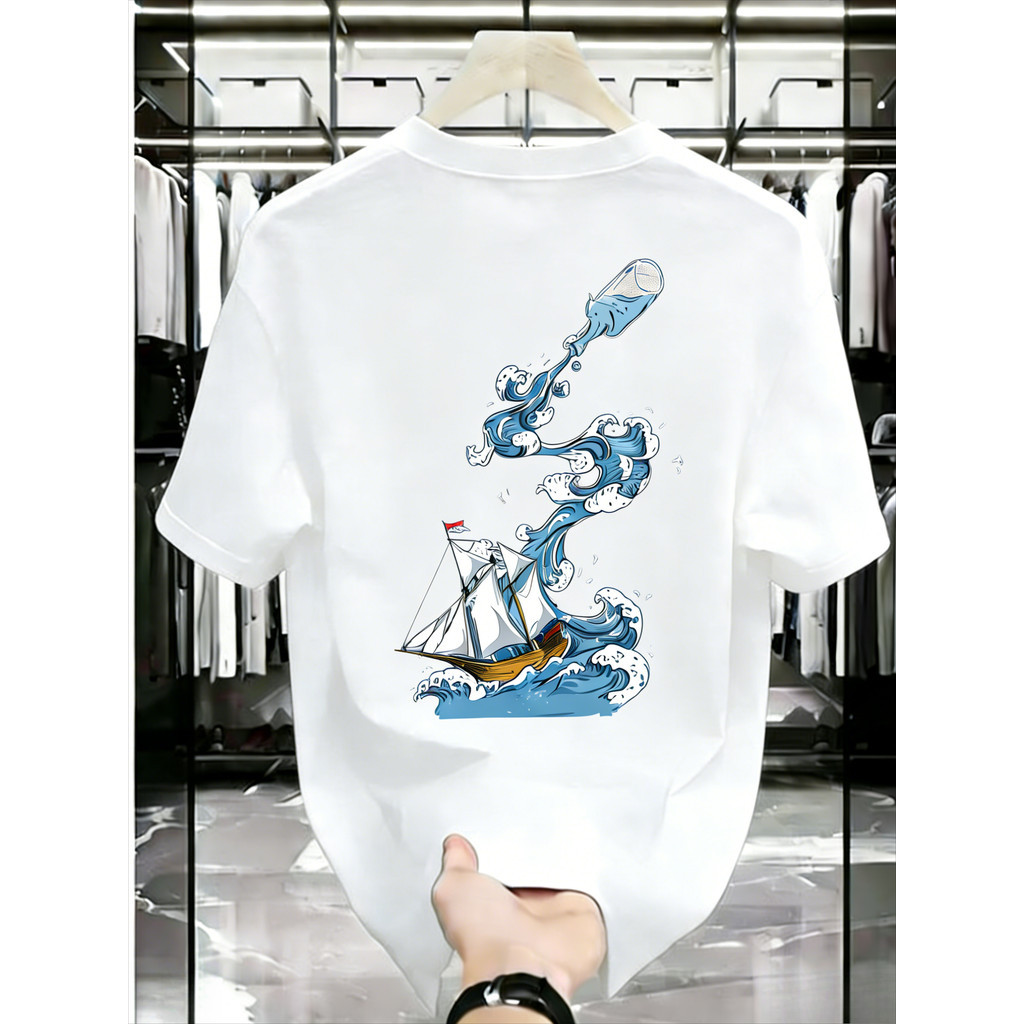 [24S Katun 100%] Pola Kapal Berlayar Pinisi Semangat Pelopor Indonesia Baju Kaos Pria Kaos Distro Le