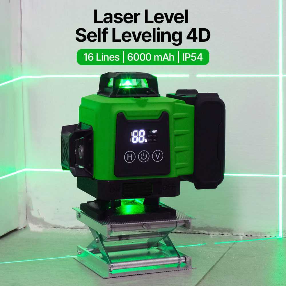 Laser Level 4D 16 Lines Self Leveling Laser Hijau Terang Baterai 6000mAh Alat Ukur Siku Pasang Keram