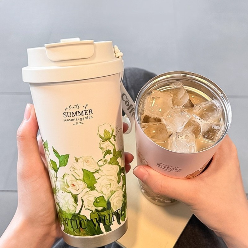 Botol Termos Stainless Steel 316 - Botol Termos Unik Aksara Mandarin "Bunga Camelia Ungu Romantis" +